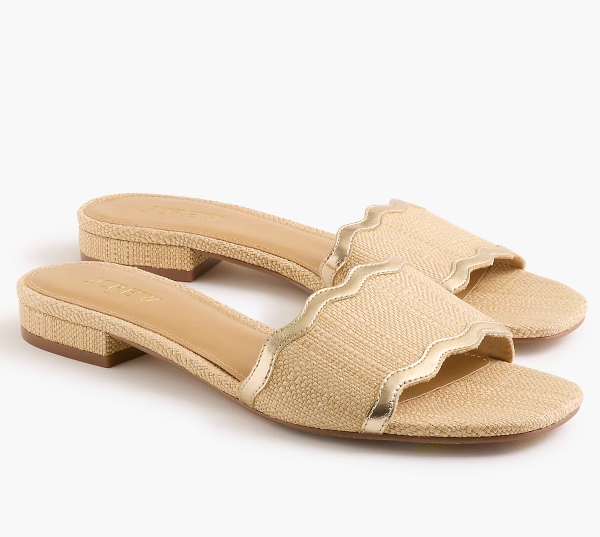 J Crew Scalloped Slide Sandals 9 Nwt Tan Gold Heels Mules Cu337 Coastal Resort